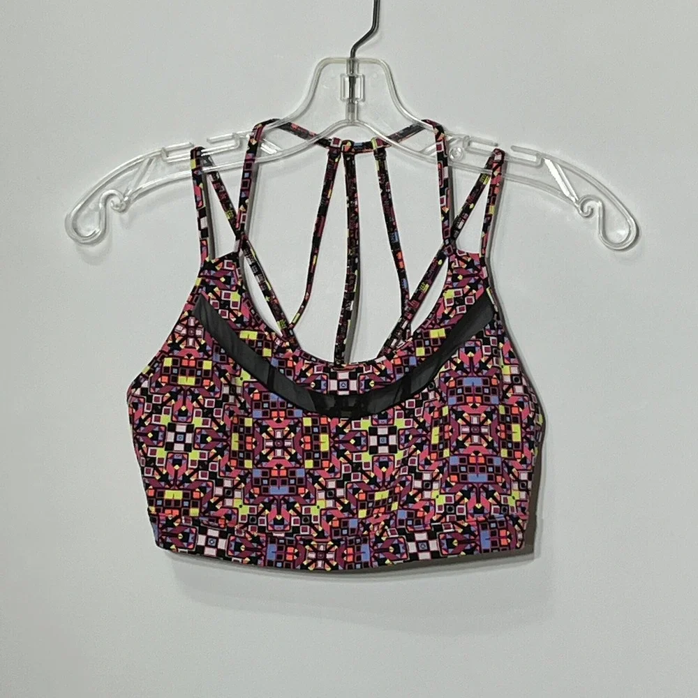 Victoria Sport Geometric Print Mesh‎ Insert Strappy Sports Bra Women's L